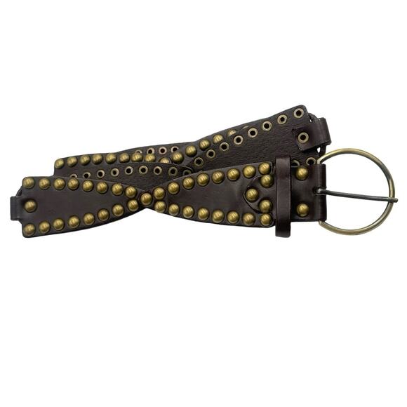 RARE women\'s leather belt - Studded brown Leather - SIZE S/M Small Medium